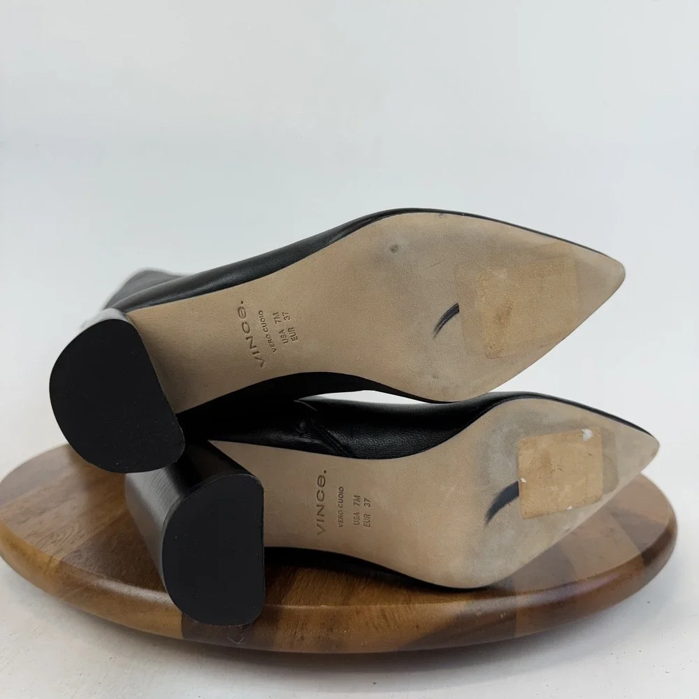 Womens Vince Pilar Black Leather Knee High Heeled Riding Boots Size 7 M WC GUC - Picture 8 of 9